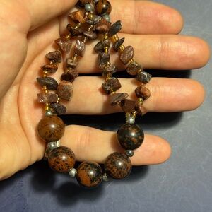 Chic Earthy mahogany, brown, and black obsidian gemstone Beaded Necklace